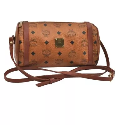 Authentic MCM Visetos Leather Vintage Shoulder Cross Body Bag Purse Brown 9179I • $189.99