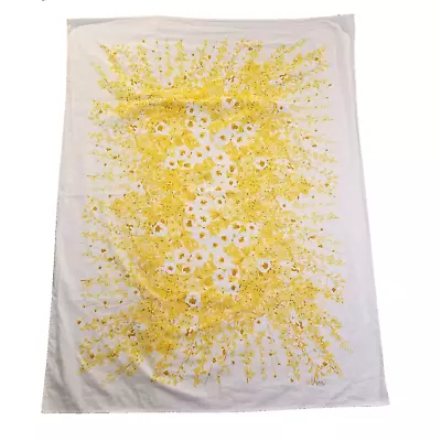 Vintage Vera Neumann Tablecloth Floral Flowers Yellow Ladybug Cotton 64.5  X 50  • $64.94