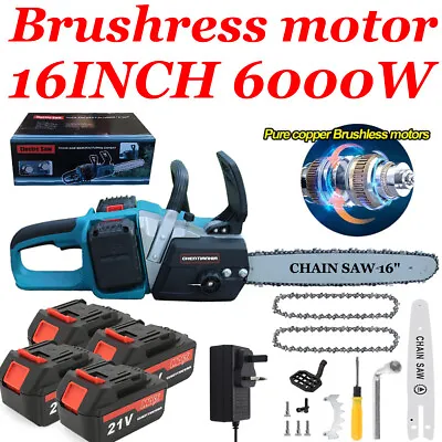 16  Electric Cordless Chainsaw Powerful Wood Cutter Saw For Makita 4 Batteries • £99.44