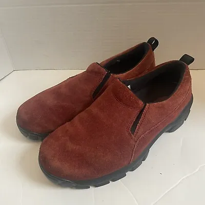 Lands' End ~ Red Suede Leather Hiking Moccasins SlipOn Loafers Men's Size 8 • $25
