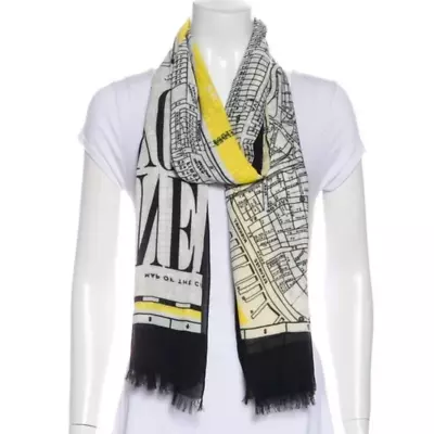 Kate Spade New York Map Long Scarf Yellow Black Taxi Theme Fringe 80  X 28  • $59.99