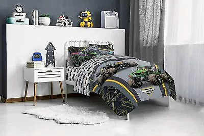 Monster Jam 4 Piece Twin Bed Set MJ Life Reversible Comforter Sheet Grave Digger • $89.95