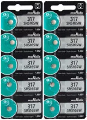 TEN (10)  Genuine Fresh Murata 317 SR516SW Silver Oxide Watch 1.55v Batteries • $8.95