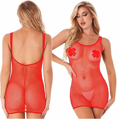 $8.79 • Buy Sexy Women's Hollow Out Mesh See-Through Mini Dress Bodycon Party Club Nightwear