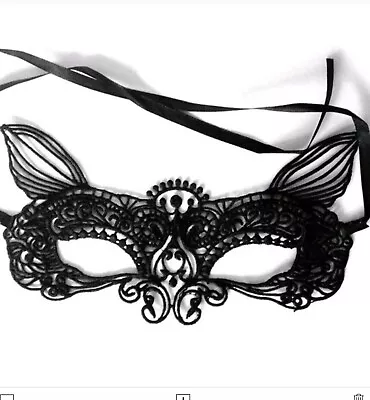 Black Lace Sexy Eye Mask Masquerade Ball Hen Do Venetian Cat Woman Girl Uk • £3.50