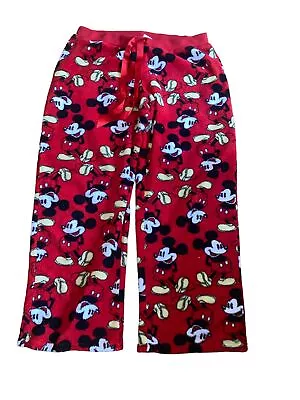 Disney Mickey Mouse Women's Draw String Fleece Lounge Pants Red (Size: Large ) • $11.39