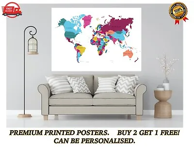 £4.20 • Buy World Map Atlas Large Poster Art Print Personalised A0 A1 A2 A3 A4 Maxi