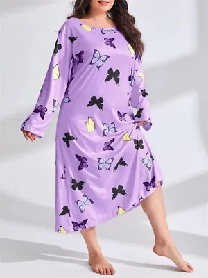 Womens Long Sleeve Butterfly Print Dress Ladies Holiday Evening Party Long Dress • £12.99