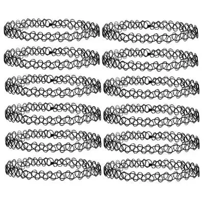 12pcs Tattoo Choker Stretch Necklace Black Retro Henna Vintage Elastic Boho 90s • £1.19