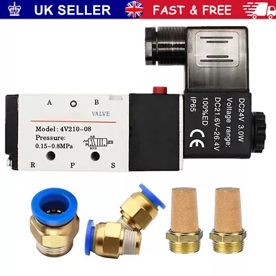 1/4 DC12V 5 Way 2 Position Pneumatic Electric Solenoid Valve BSPT Air-Aluminum • £12.48