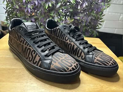 MOSCHINO Brown All Over Logo Sneakers Sz 42 (US 9) New With Box • $190