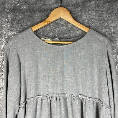 Cloth And Stone Shirt Women L Gray Raw Edge Frayed Flowy Boho Gathered Popover • $39.95