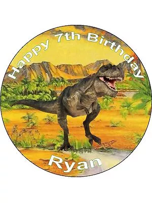 Novelty Personalised Dinosaur 7.5  Edible Wafer Paper Cake Topper Birthday T-rex • £3.49