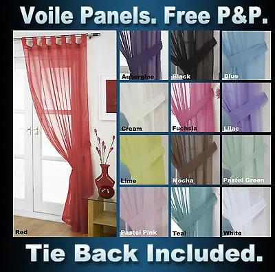 Voile Net Tab Top Curtain Panels & Linen Eyelet Ring Top Panels + Tieback • £9.25