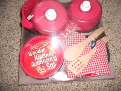 $14.99 • Buy Melissa & Doug Deluxe Wooden Kitchen Accessory Cooking Set - Pots & Pans 3+ NEW