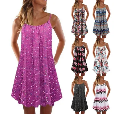 £9.10 • Buy Women's Sleeveless Boho Cami Mini Dress Ladies Holiday Beach Swing Vest Sundress
