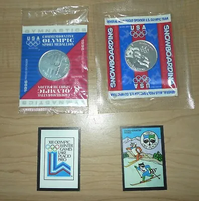 Olympics Cereal Premiums 2 Medallions 2 Cards Lake Placid Nagano Atlanta • $19.95