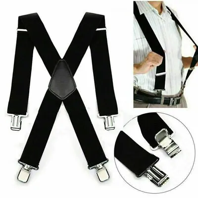 Mens Braces Suspenders Black 50mm X Back Heavy Duty Biker Snowboard Trousers • $7.05