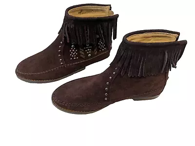 Montana West Women's Brown Suede Fringe Ankle Back Zip Boots Size 8 ~runs Small • $32