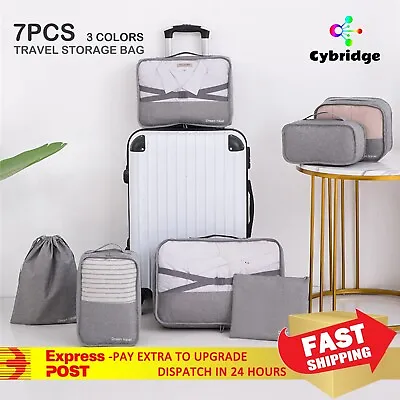 $26.85 • Buy 7Pcs Packing Cubes Travel Pouches Luggage Organiser Clothes Suitcase Storage Bag