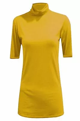 Ladies Polo Roll Neck Jumper 3/4 Sleeves Top Womens Turtle Neck Top Shirt 8-26 • £5.97