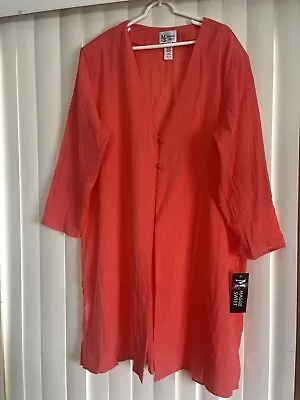 Maggie Sweet 3X Button Tunic Gauze Melon Duster 100 Cotton Made In USA • $35