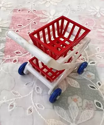 Vintage Doll Shopping Cart Removable Red Baskets USA Red White Blue Miniature • $13.27