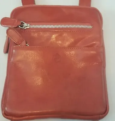 $44 • Buy Orange Leather Crossbody Purse Bag Italy Valentina Pell Adjustable Straps Coral