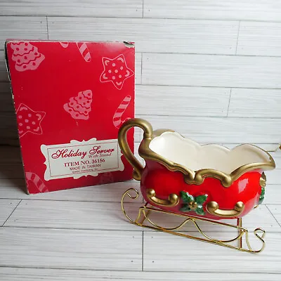 Vintage Christmas Sleigh Centerpiece Holiday Server With Stand Gravy Boat NEW • $16.35