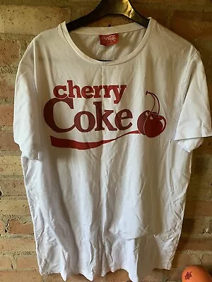 Womens White  T-Shirt UK 16 Red Cherry Coke  Cola Print Short Sleeve • £12.99