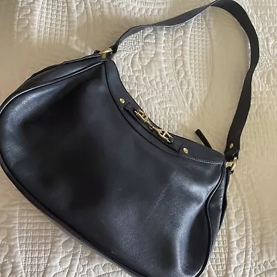 Vintage Etienne AIGNER Leather Shoulder Handbag Equestrian Accents NAVY BLUE BAG • $12.50