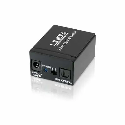 LINDY 2 Way SPDIF / TosLink Switch Digital Optical Audio Switch Splitter • £10.99