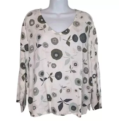 Hot Cotton Marc Ware Linen Top Womens Size XL Ivory Floral Print 3/4 Sleeve USA • $19.98