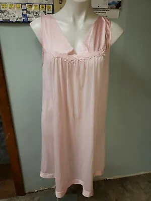 VTG Vanity Fair Nightgown SZ L Pink Nylon Sleeveless USA MADE Silky Feel • $24.95