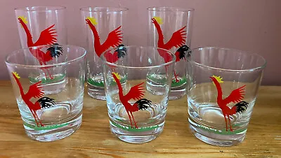 Federal Glass Red Crowing Rooster Collins Rocks Cocktail Glasses Set • $70