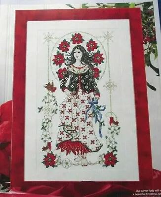 Cross Stitch Chart - Winter Lady Portrait Sampler With Christmas Poinsettias • £0.99