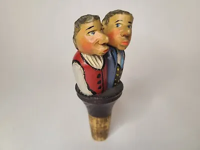 Vintage Anri Hand Carved Wooden Moving Kissing Couple Bottle Stopper Cork • $13.49