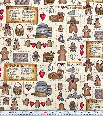 Vtg Dianna Marcum Grandma's Gingerbread Recipe Cotton Fabric By The HALF YARD • $9