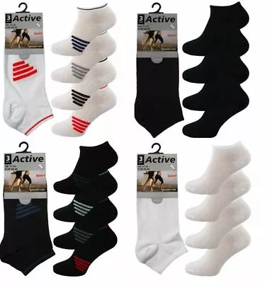 £5.98 • Buy Men's 3,6,12 Pairs Big Foot Trainer Socks Black White Active 4 Stripe Sports 