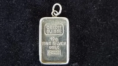 Credit Suisse 10 Gram Silver Ingot .999. Vintage Bar With Sterling Silver Bezel • $91.34