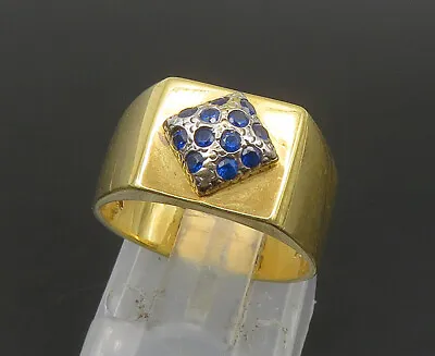 18K GOLD - Vintage Sapphire 2-Tone Square Petite Signet Band Ring Sz 4.5 - GR331 • $494.15