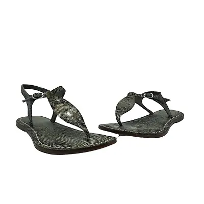 Bernardo Womens Shoes Sandals Thong T-Strap Snake Skin Print Metallic Black 6.5 • $19.99