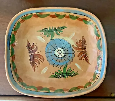 Rare 1940s Vintage Mexican Terracotta Pottery Tray Handmade Hand Painted 12”x10 • $25