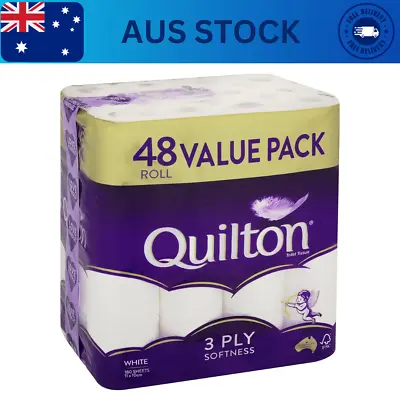 $32.32 • Buy 48x Quilton Toilet Paper Tissue Rolls 3-Ply 180 Sheets - Free Postage Best Price