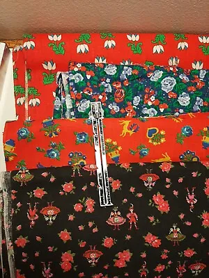 $32 • Buy DESTASH LOT Vintage Cotton Fabric RED Floral Country Animal Amish 70s Med-Weight