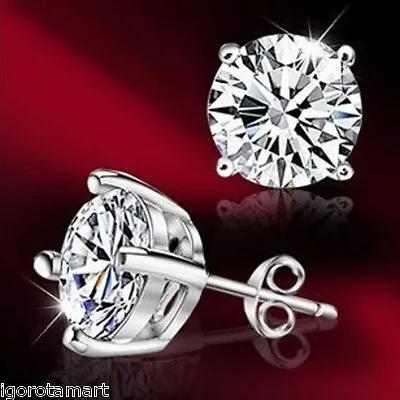 Men Boy 925 Silver Diamond Cut Crystal Ear Studs Earrings Earings Bling Gift • £4.35