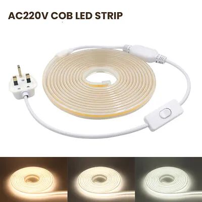 220V COB LED Strip Lights High Density Flexible Tape Under Cabinet Lighting UK • £42.91
