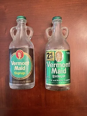 Antique Lot Of 2 Vermont Maid Paper Label Maple Syrup Glass Bottle. • $30