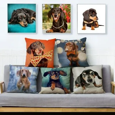 Miniature Dachshund Dogs Print Cushion Cover Throw Pillows Home Decor Pillowcase • £3.59