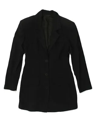 VINTAGE Womens Longline 3 Button Blazer Jacket UK 14 Large Black Wool EY13 • £20.06